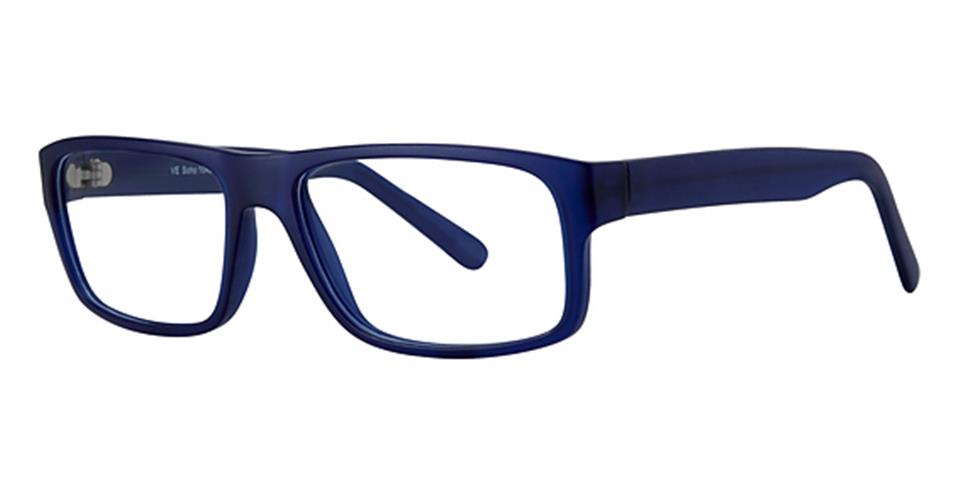 A pair of Vivid Soho 1040 Eyeglasses with a sleek, rectangular frame in a solid, dark blue color. The temples are straight and match the frame in color, providing a stylish and contemporary design. The matte finish adds an extra touch of modern sophistication.