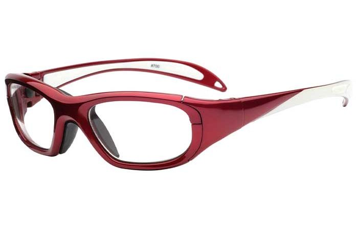 A pair of RecSpecs Maxx 20 Baseball goggles by RecSpecs with clear lenses and a sleek, aerodynamic frame design. The frame has a glossy finish, and the temples are slightly curved for a secure fit. The goggles have a modern and stylish appearance.