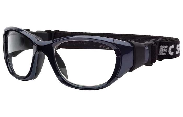 A pair of RecSpecs Maxx 31 goggles with black frames and clear lenses. They have an adjustable black strap for a secure fit and are designed for safety during physical activities.