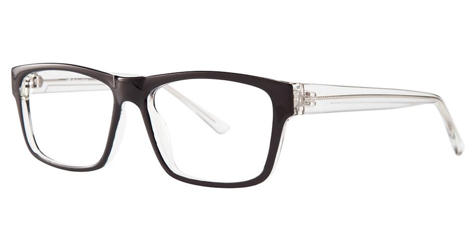The Vivid Soho 1018 eyeglasses feature rectangular lenses and a sleek, modern design. The high-quality plastic front frame is black, while the arms are transparent, offering a stylish and contemporary look that exudes modern elegance.