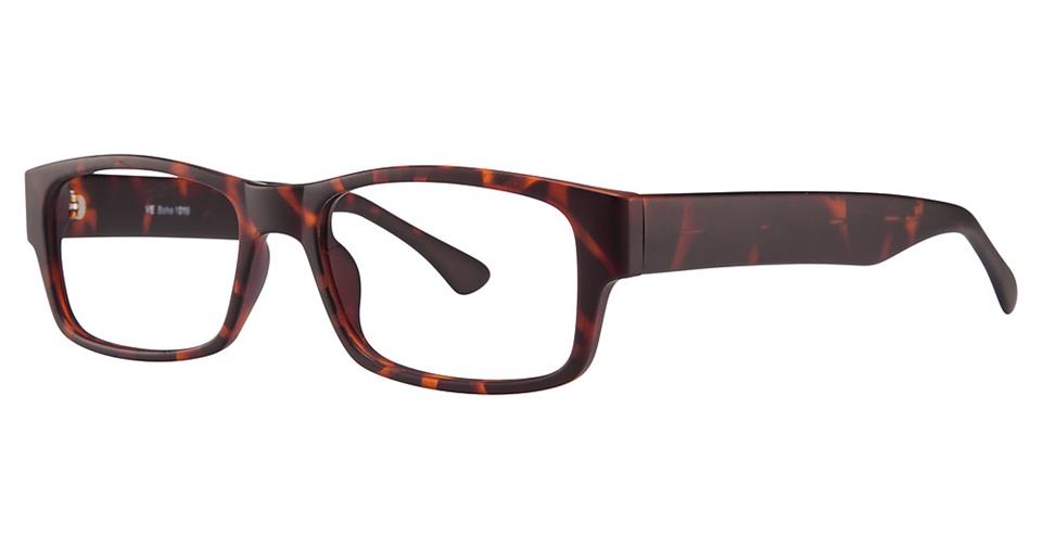 A pair of Vivid Soho 1019 eyeglasses with a sleek design and a tortoiseshell pattern. The frame is mainly brown with lighter brown and orange streaks, giving it a marbled appearance, crafted from high-quality plastic. The temples are solid and follow the same color pattern as the frame.
