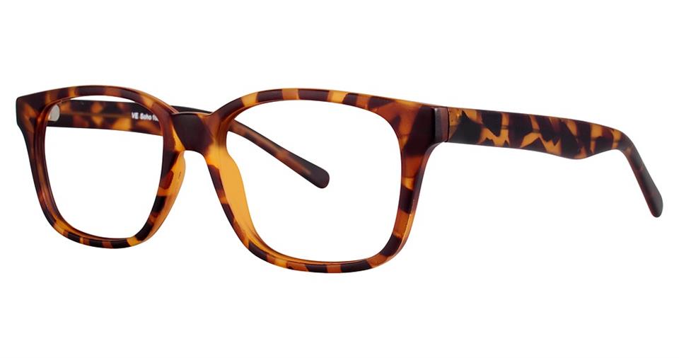 A pair of Vivid Soho 1021 tortoiseshell eyeglasses with a rectangular frame design. The high-quality plastic frame features a mix of dark and light brown patterns, giving it a classic yet contemporary style. The glasses have clear lenses and straight arms with the same tortoiseshell pattern.