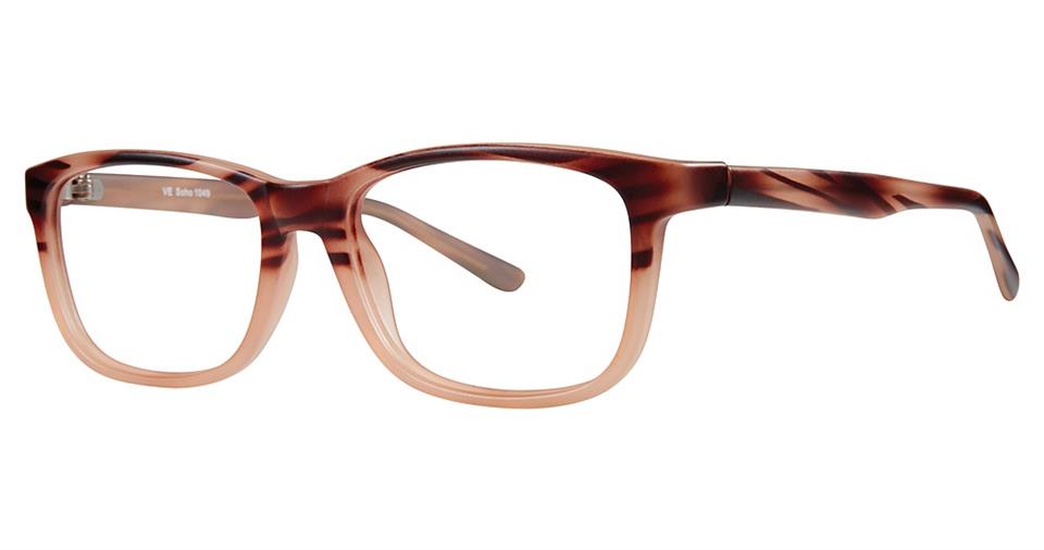 The Vivid Soho 1049 eyeglasses feature a durable plastic, rectangular frame with a stylish tortoiseshell pattern in brown and beige tones. With a full rim design and standard nose pads, these contemporary style glasses are perfect for both prescription lenses and fashion use.