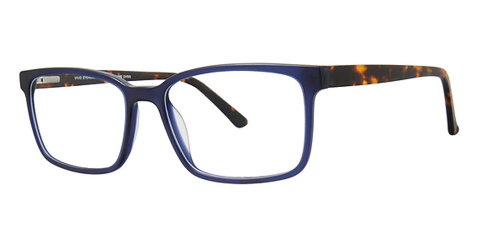 A pair of Vivid CompuSpecs 894 rectangular eyeglasses with blue frames on the front and tortoise shell patterned arms.