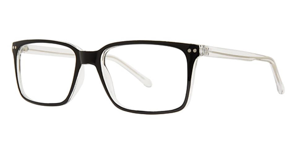 The Vivid Soho 1043 Eyeglasses feature a modern, simple design with a timeless style. Crafted from high-quality plastic, they boast a black rectangular frame front paired with transparent arms, making them both stylish and durable.