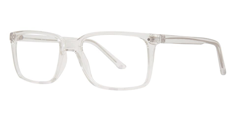 A pair of clear, rectangular eyeglasses with thick, transparent frames and straight temples. The design of the Soho 1043 Eyeglasses from Vivid is simple and modern, crafted from high-quality plastic with no additional coloring or embellishments. A perfect blend of contemporary and timeless style.