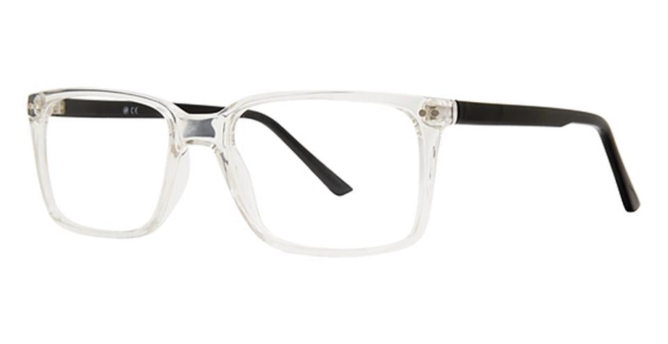 A pair of Vivid Soho 1043 Eyeglasses with rectangular, clear frames and black temples. Crafted from high-quality plastic, the lenses are transparent, and the minimalist design offers a modern yet timeless style.