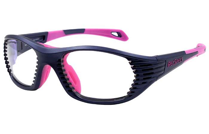 A pair of RecSpecs Maxx Air sports goggles with a black and pink frame. The black frame has horizontal ventilation slats on the sides, and the pink accents are visible on the arms and around the nose bridge. The word "RecSpecs" is printed on the side of the left arm.