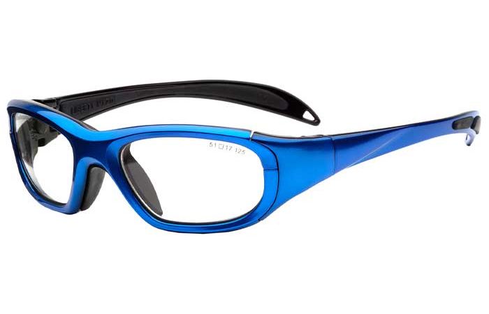 A pair of RecSpecs Maxx 20 by RecSpecs with a wraparound design and clear lenses. The frame features a sleek, aerodynamic shape with thick temples and an adjustable nose bridge for a secure fit. The inside of the arms and nose pads are black.
