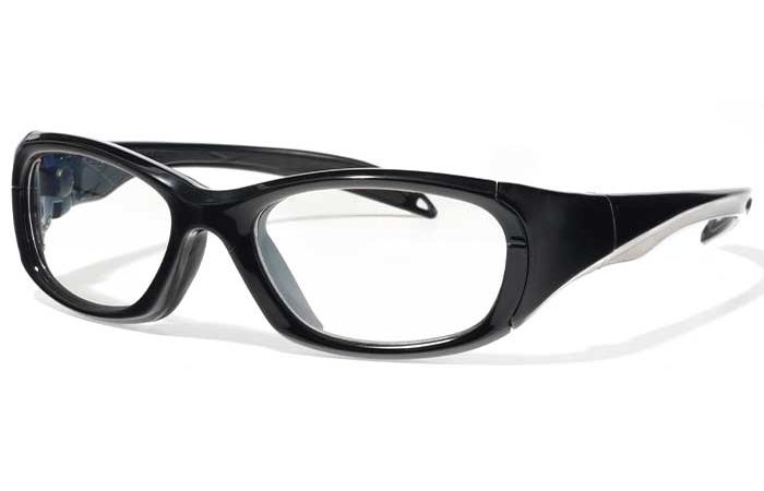 A pair of black plastic RecSpecs Morpheus 2 eyeglass frames with clear lenses is shown on a white background. The glasses have a modern, slightly curved design with a shiny finish and thick arms.