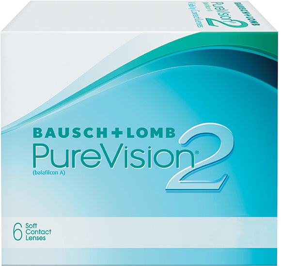 A box of Bausch & Lomb PureVision™2 6-pack contact lenses for sharp, clear vision.