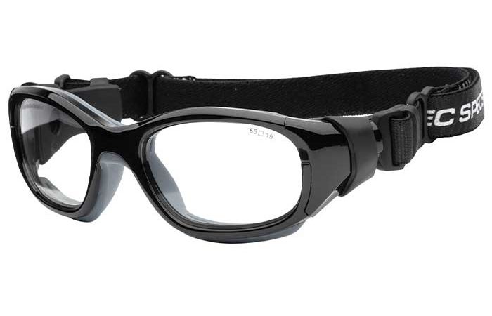 A pair of RecSpecs Slam Goggle XL by RecSpecs with clear lenses and an adjustable elastic strap. The strap is black and has white lettering that reads "REC SPECS." The goggles are designed to provide eye protection during sports activities.