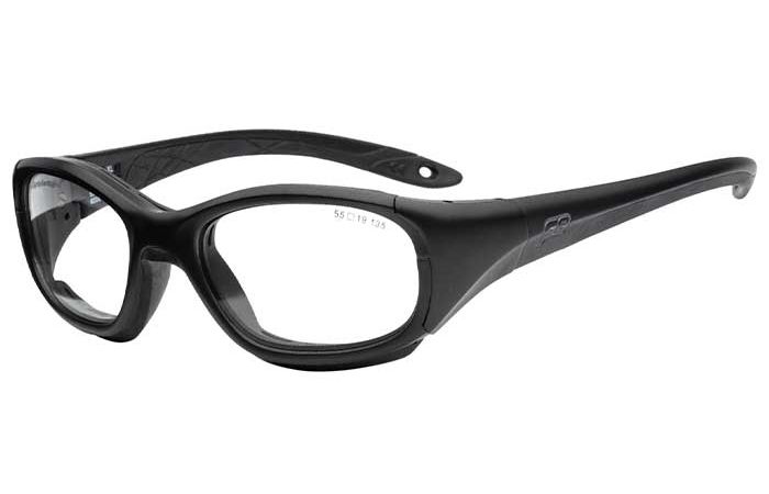 A pair of black RecSpecs Slam XL sports safety glasses with clear lenses. The RecSpecs have a sturdy frame with wide arms, offering additional durability and protection.