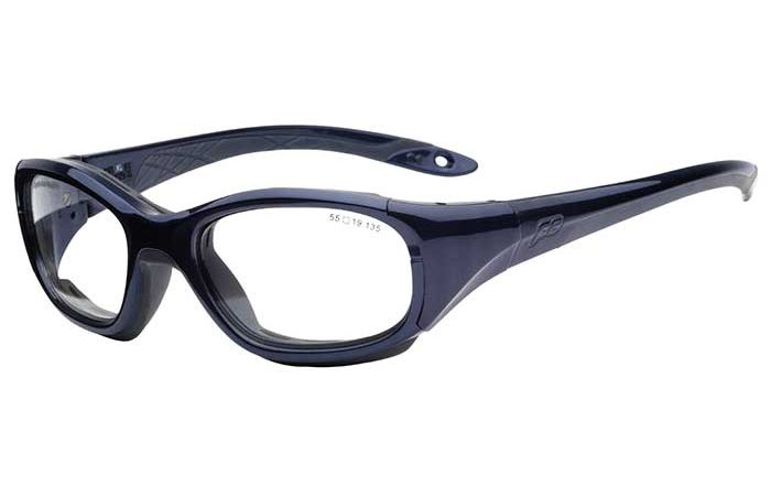 A pair of black, wrap-around safety glasses with clear lenses and wide temples. The frame has a sporty design, and the arms have a slight curve for a secure fit. The product name is RecSpecs Slam XL, from the brand RecSpecs.