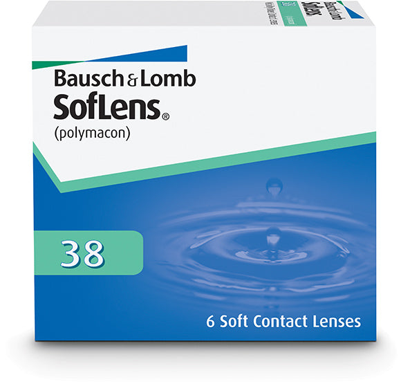 A box of Bausch & Lomb SOFLENS® 38 6-pack contact lenses, designed to provide you with crisp clear vision.