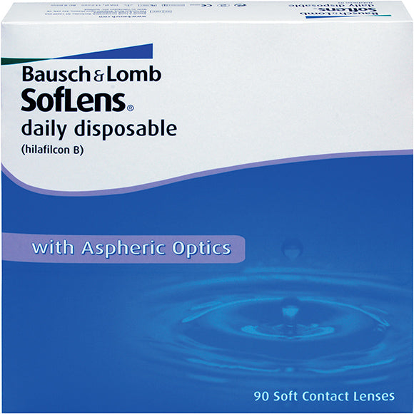 A box of Bausch & Lomb SOFLENS® daily disposable 90-pack contact lenses with ComfortMoist Technology and High Definition Optics.