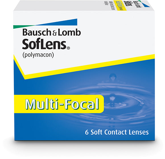 A box of SOFLENS® Multi-Focal 6-pack contact lenses from Bausch & Lomb.