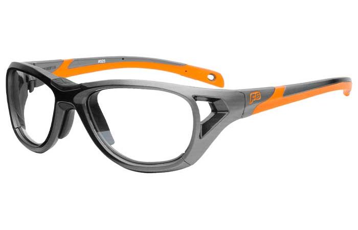 A pair of black and orange RecSpecs Sport Shift XL protective safety glasses with clear lenses and side ventilation. The frame features distinctive orange accents, providing a contrast to the primarily black design.