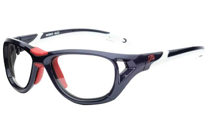 A pair of modern, black RecSpecs Sport Shift glasses with red accents on the bridge and adjustable nose pads. The RecSpecs glasses have a sleek, durable design and feature partially transparent temples which are white in color. The PS logo is visible on the left arm.