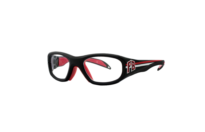 A pair of RecSpecs Street Series glasses with clear lenses. The frame features a streamlined design with red accents and a stylized "RecSpecs" logo on the side.