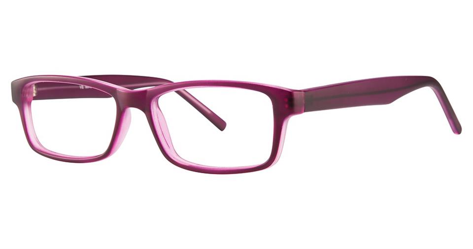 A pair of stylish, rectangular Vivid Soho 1016 eyeglasses with vibrant purple frames made from high-quality plastic and clear lenses, displayed against a plain white background.
