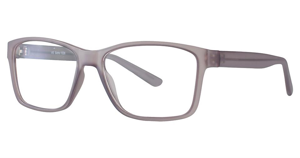 The Vivid Soho 1026 Eyeglasses feature a pair of stylish, matte gray rectangular lenses with wide, lightweight plastic frames. The arms are slightly curved for a comfortable fit, embodying a modern and minimalist design that's perfect for a versatile style.