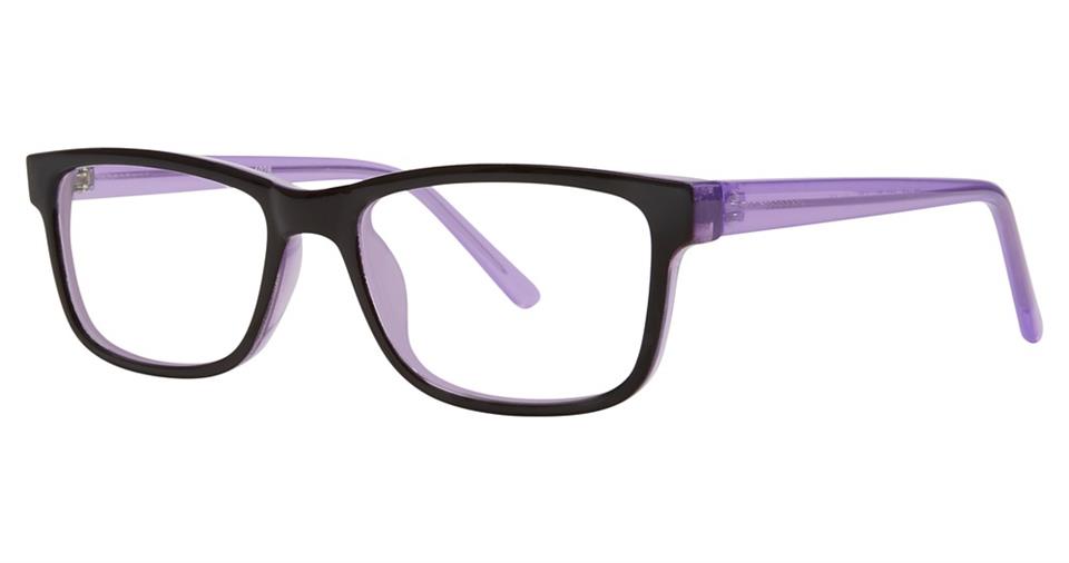 A pair of stylish Vivid Soho 1028 eyeglasses with dark purple frames and semi-transparent purple temples. Crafted from high-quality plastic, the design is modern and sleek, offering a comfortable fit ideal for both casual and professional settings.