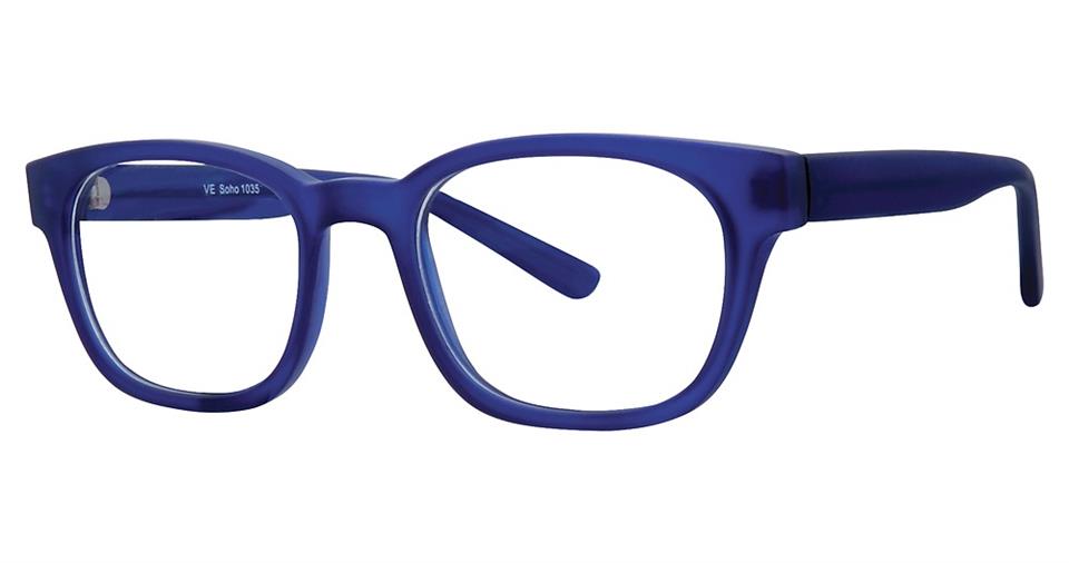 The Vivid Soho 1035 Eyeglasses are a pair of blue, rectangular eyeglasses with a thick frame. Constructed from high-quality lightweight plastic, the solid and non-transparent frame boasts a simple, classic design. The matching blue temple arms complete this timeless piece available in modern color options.
