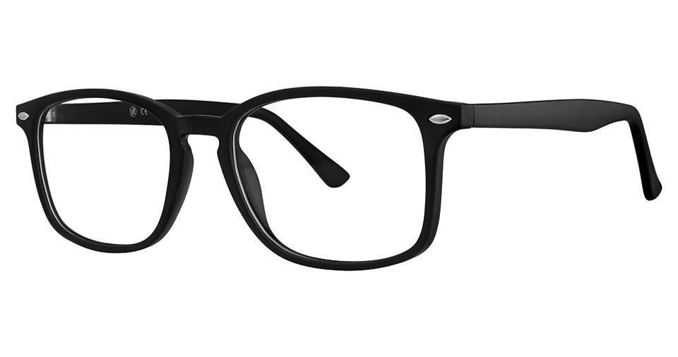 A pair of Vivid Soho 1038 Eyeglasses with black-rimmed frames and rounded rectangular lenses. Crafted from high-quality plastic, these eyeglasses boast a simple, classic design with small silver accents near the hinges, seamlessly blending timeless elegance with contemporary design.