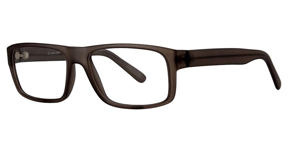A pair of Vivid Soho 1040 Eyeglasses with a dark brown, translucent frame. The glasses feature straight arms and a subtle hinge detail at the temples. The lenses are clear, and the overall design is simple, elegant, and stylish with a contemporary matte finish.