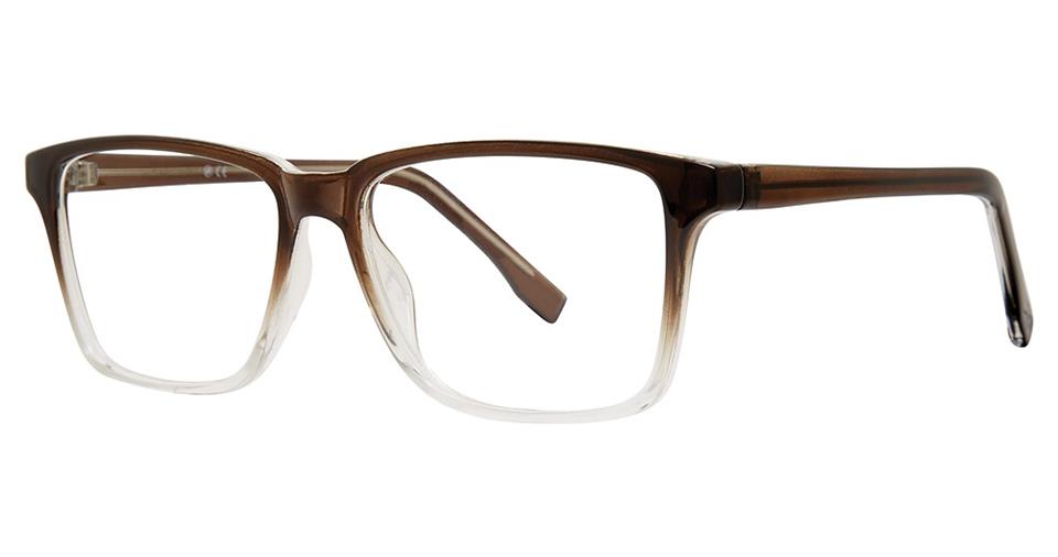 A pair of rectangular Vivid Soho 1042 Eyeglasses with a gradient frame that transitions from brown at the top to clear at the bottom. The arms of the glasses are solid brown, and the sleek, modern design features high-quality plastic frames, making them both stylish and versatile.