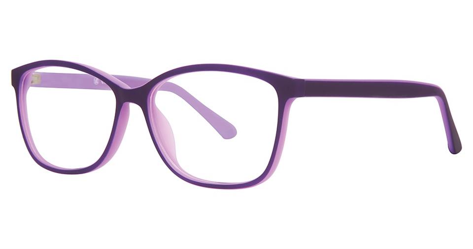 A pair of Vivid Soho 1044 eyeglasses with purple rectangular frames and slightly rounded edges crafted from high-quality plastic. The inside of the frame and the temple arms are shaded in a lighter lavender hue, creating a colorful design with a two-toned appearance.