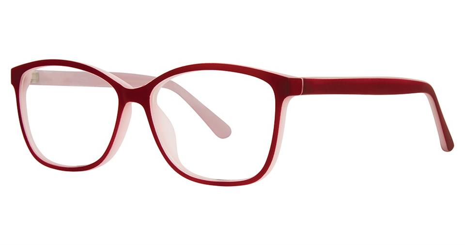 A pair of Vivid Soho 1044 red, cat-eye shaped eyeglasses with clear lenses. The frame, made from high-quality plastic, is solid with smooth edges and has a glossy finish. The temples are straight and taper slightly towards the ends. The overall colorful design is stylish and modern.