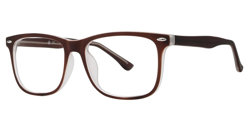A pair of Vivid Soho 1051 brown rectangular eyeglasses with clear lenses and a slim, lightweight frame. The temples are made of the same brown material and include metallic accents near the hinges. The design exudes modern elegance while offering lightweight comfort, perfect for everyday wear.