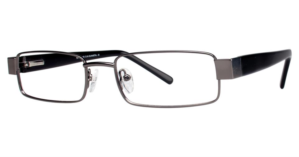 A pair of rectangular Vivid Expressions 1095 eyeglasses with black frames and clear lenses. The thick black arms feature silver accents near the hinges with a spring hinge design for added flexibility. The nose pads are clear and adjustable, contributing to the glasses' modern, sleek design.