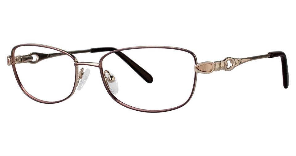 A close-up of Vivid Expressions 1114 eyeglasses highlights their two-tone design and high-quality metal craftsmanship.