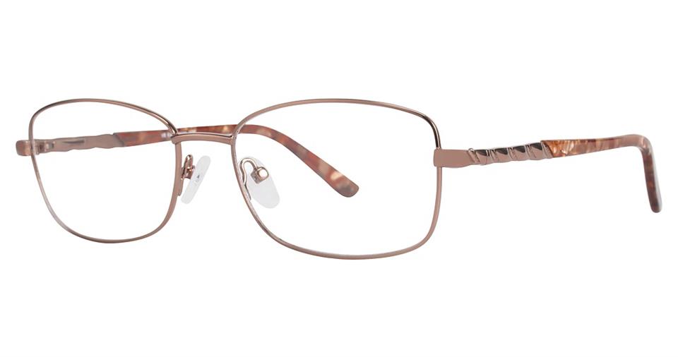 A close-up of a pair of Vivid Expressions 1121 eyeglasses, showcasing their durable metal frames and sleek spring hinge design.