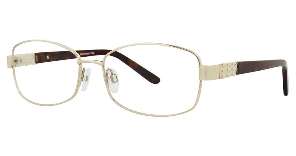 A pair of Vivid Expressions 1124 eyeglasses with a white background, featuring high-quality metal for durability and wider fit frames for added comfort.