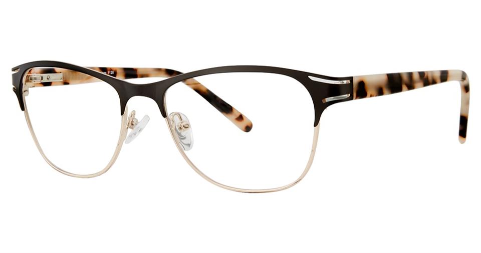A pair of high-quality metal frame glasses with a white background, featuring the Vivid Expressions 1126 eyeglasses' signature spring hinge straight design.