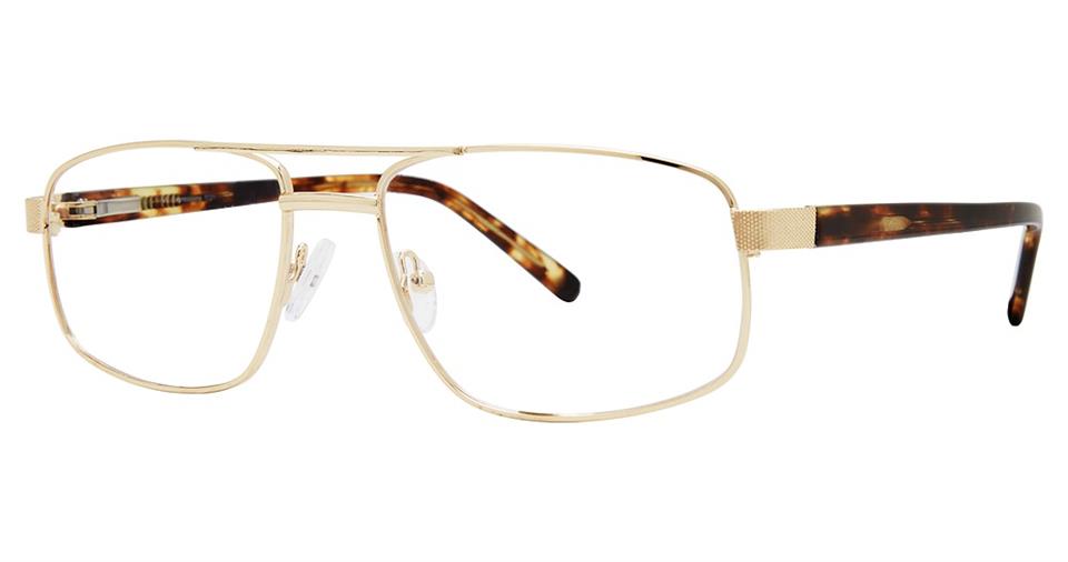 A pair of Vivid Expressions 1131 eyeglasses with a gold metal frame and tortoiseshell-patterned arms. The glasses feature rectangular lenses, adjustable nose pads, and a durable metal frame with a spring hinge design for enhanced comfort.