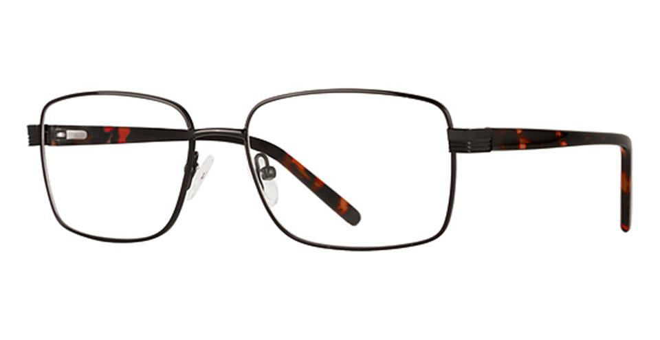 Introducing the Vivid Expressions 1133 eyeglasses: a pair of black eyeglasses with durable metal frames and a stylish spring hinge skull design.