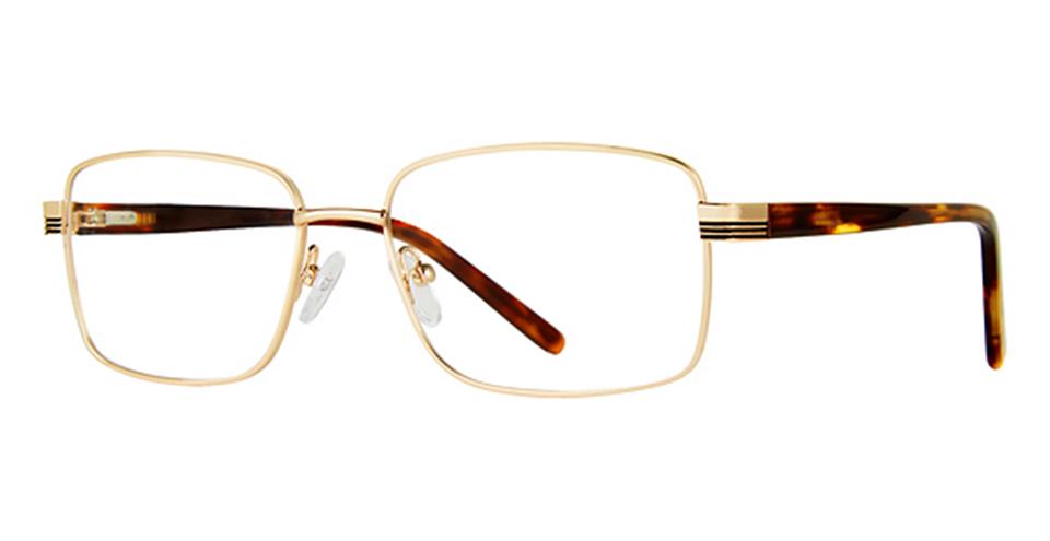 A pair of Vivid Expressions 1133 eyeglasses featuring rectangular lenses with a thin, durable gold metal frame, clear nose pads, and dark brown, tortoiseshell-patterned temples.
