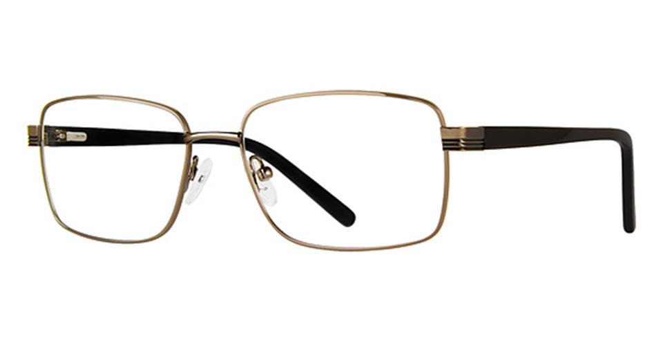 The Vivid Expressions 1133 eyeglasses feature a rectangular gold frame and black temples, crafted with durable metal frames. These glasses boast adjustable nose pads, a spring hinge skull design, and a minimalist, sleek aesthetic.