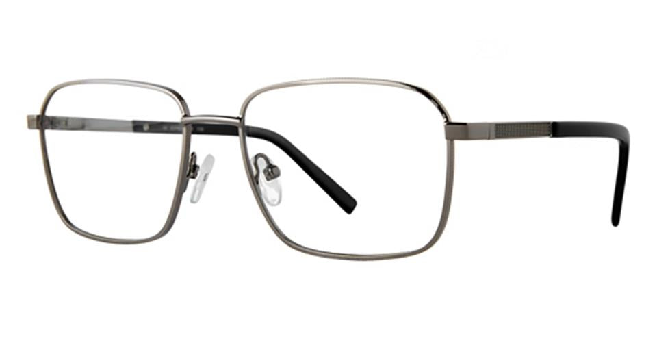 A pair of rectangular eyeglasses with durable metal frames and black temples. The Vivid Expressions 1135 eyeglasses feature adjustable nose pads for comfort and a minimalist design.