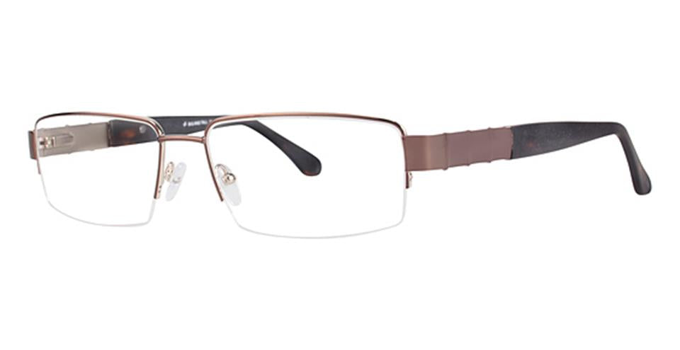A pair of rectangular, semi-rimless eyeglasses with thin, brown metal frames and black earpieces, crafted for those needing Vivid Big And Tall 11 eyeglasses.