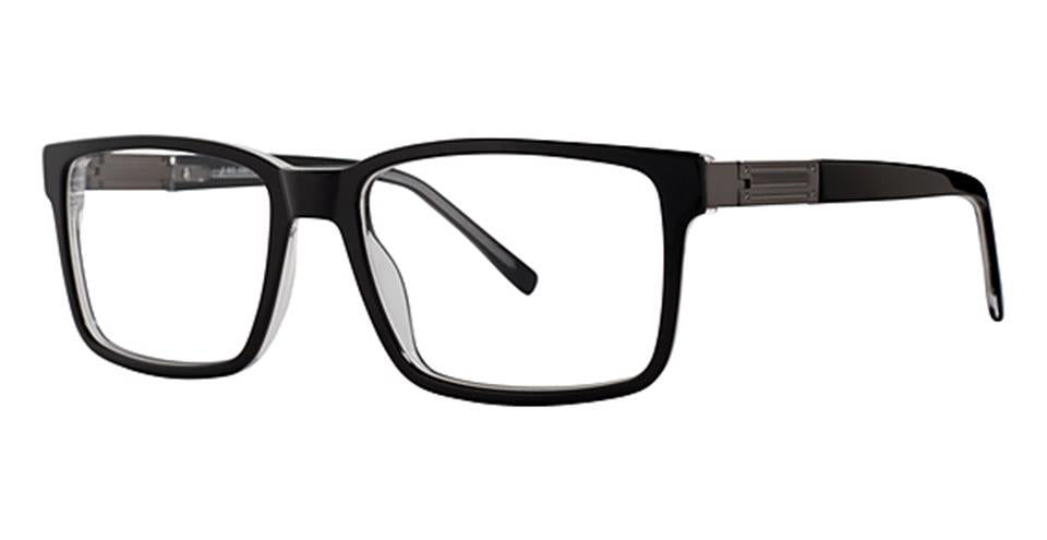A pair of Big And Tall 14 by Vivid. The frame, made from durable plastic material, is predominantly black with silver metallic accents on the temples near the hinges. Equipped with 180-degree spring hinges for added flexibility, the temples are sleek and taper slightly towards the ends.