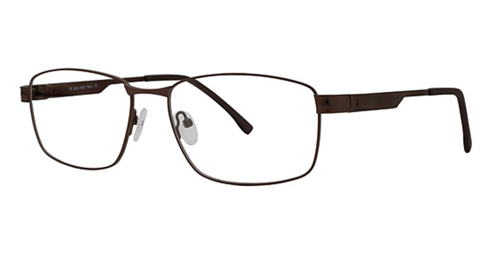 A pair of rectangular eyeglasses with a refined, dark brown metal frame. These Vivid Big And Tall 16 glasses feature adjustable nose pads and have straight, narrow arms extending from the rims. The design is minimalist and modern.