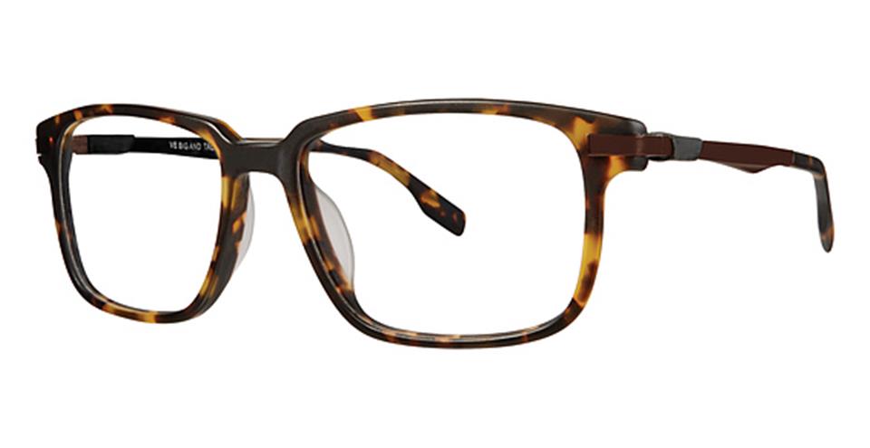 A pair of **Vivid Big And Tall 18** rectangular eyeglasses with a tortoiseshell pattern frame and thin temples, suitable for larger head sizes. The black crystal demi amber colors of the frame include shades of brown and amber, creating a stylish, animal print-like appearance.