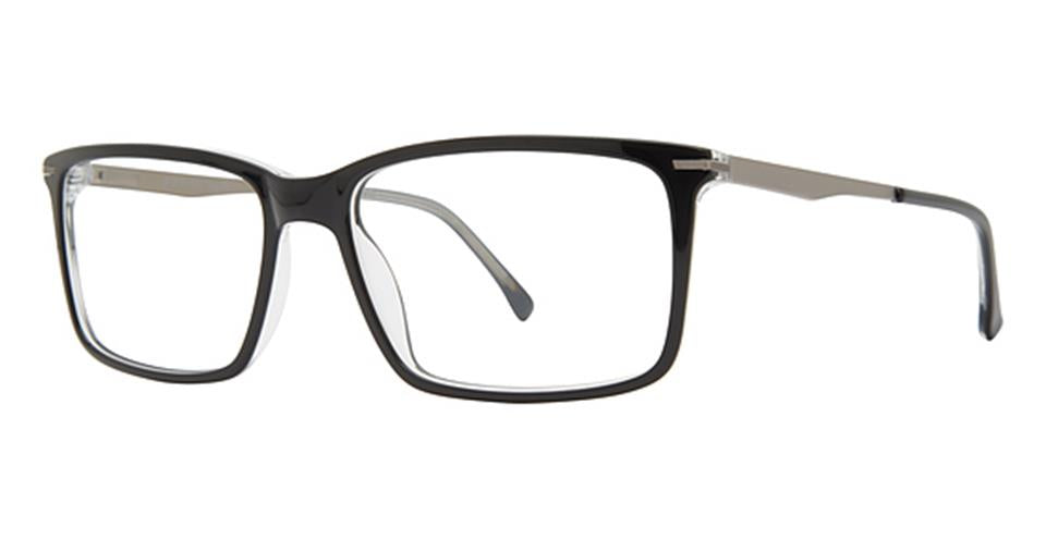 A pair of Big And Tall 20 eyeglasses by Vivid with black frames and silver metal temples. The glasses have a simple, modern design and slightly curved arms for comfort. Made from durable plastic, the lenses are clear, resulting in a stylish and understated piece of contemporary eyewear.