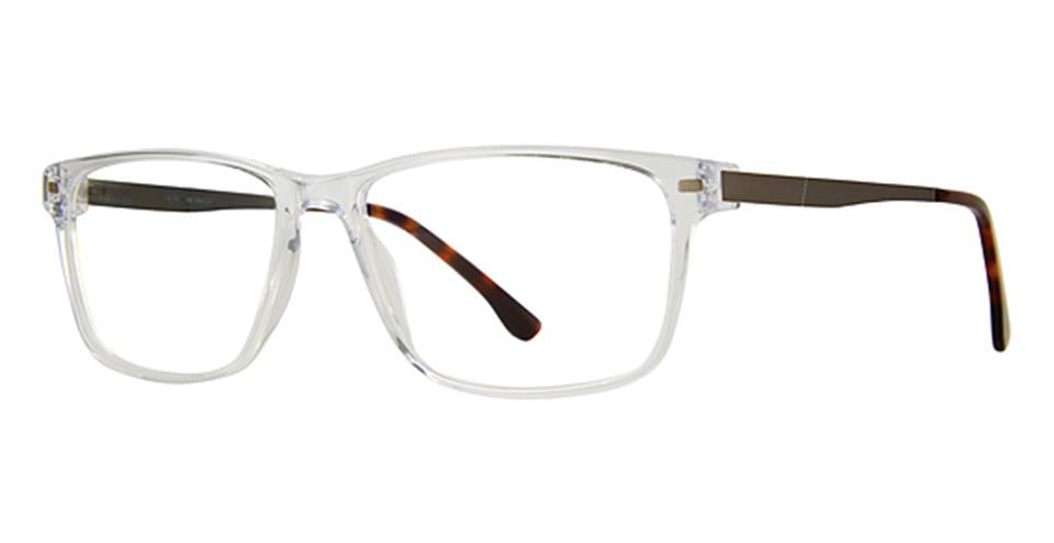 A pair of Vivid Big And Tall 22 eyeglasses with clear rectangular lenses and frame, crafted from durable plastic. The temples feature a blend of transparent and dark brown tortoiseshell pattern. The overall design is sleek and modern, perfect for those seeking both style and resilience in their eyewear.